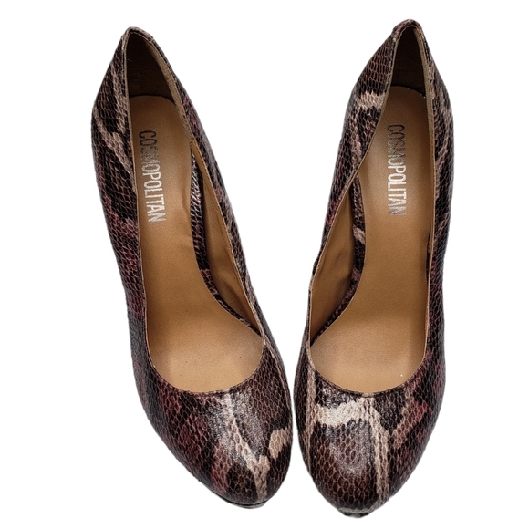 Cosmopolitan | Snake Print Vegan Leather Almond Toe Platform Heels Women's 8.5 - Picture 2 of 10